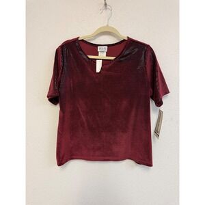 Regal Burgundy Metallic Top Medium USA Y2K‎ Short Sleeve NWT